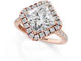 Rose gold Princess Cut Diamond Cushion Halo Ring with Pavé Band_4