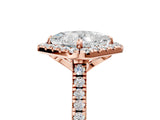 Rose gold Princess Cut Diamond Cushion Halo Ring with Pavé Band_8