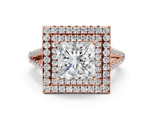 Rose Gold Princess Cut Stacked Double Halo Engagement Ring Setting