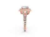 Rose gold Princess Cut Diamond Double Halo Ring with Pavé Band and Prong Setting_105