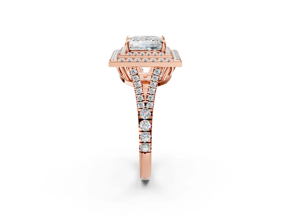 Rose Gold Princess Cut Stacked Double Halo Engagement Ring Setting