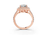 Rose gold Princess Cut Diamond Double Halo Ring with Pavé Band and Prong Setting_106