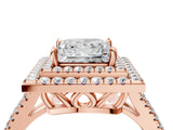 Rose gold Princess Cut Diamond Double Halo Ring with Pavé Band and Prong Setting_107