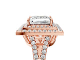 Rose gold Princess Cut Diamond Double Halo Ring with Pavé Band and Prong Setting_108