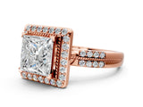Rose gold Princess Cut Diamond Double Halo Ring with Split Shank and Four-Prong Setting_3