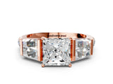 Rose gold Princess Cut Diamond Engagement Ring with Baguette Side Stones and Channel Set Band_42