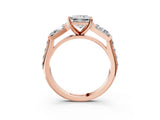 Rose gold Princess Cut Diamond Engagement Ring with Baguette Side Stones and Channel Set Band_45