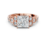 Rose gold Princess Cut Diamond Engagement Ring with Bezel Set Round Side Stones and Prong Setting_59