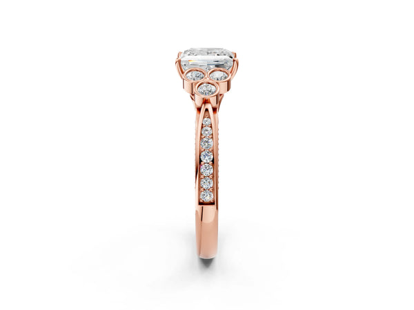 Rose Gold Princess Cut Vintage Engagement Ring Setting with Bezel-Set Shoulder Clusters and Milgrain