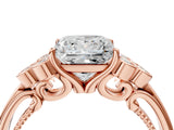 Rose gold Princess Cut Diamond Engagement Ring with Bezel Set Round Side Stones and Prong Setting_63