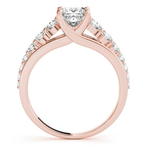 Rose gold Princess Cut Diamond Engagement Ring with Pavé Band and Four-Prong Setting 1