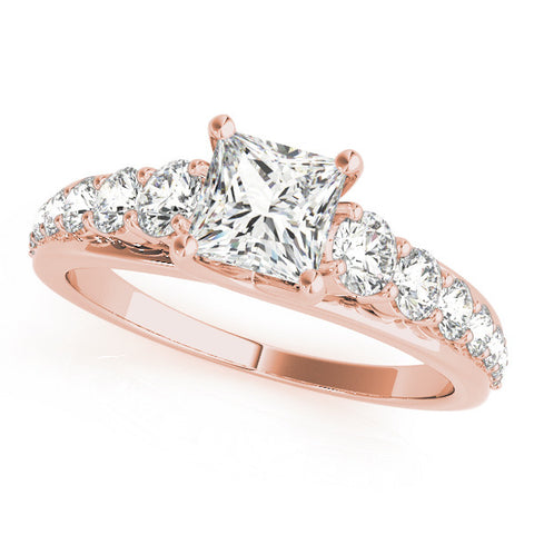 Rose gold Princess Cut Diamond Engagement Ring with Pavé Band and Four-Prong Setting 2