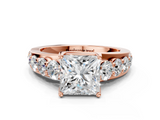 Rose gold Princess Cut Diamond Engagement Ring with Pavé Band and Four-Prong Setting_15