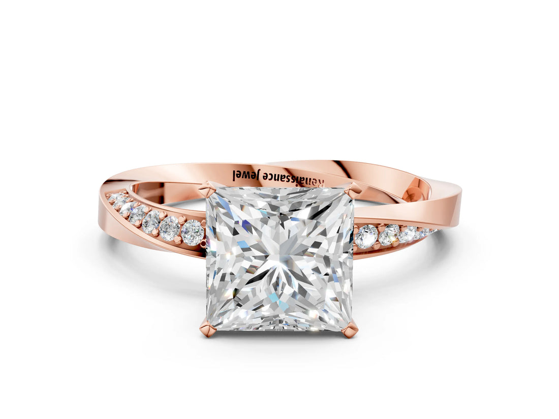 Rose gold Princess Cut Diamond Engagement Ring with Side Stone Accents and Four-Prong Setting_13