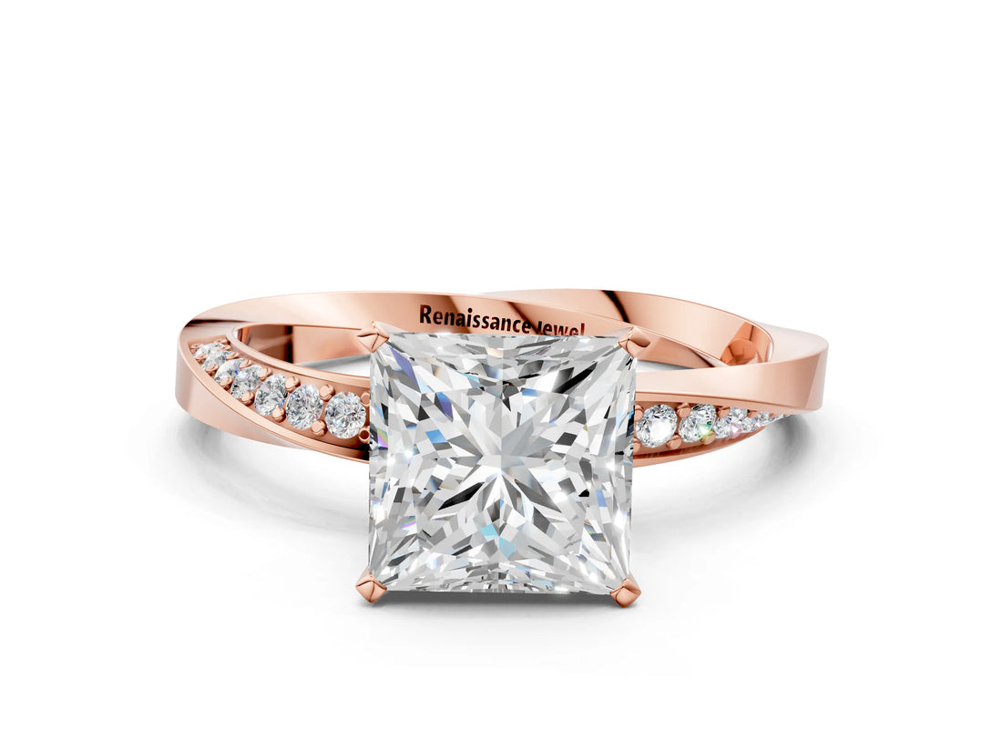 Rose gold Princess Cut Diamond Engagement Ring with Side Stone Accents and Four-Prong Setting_23