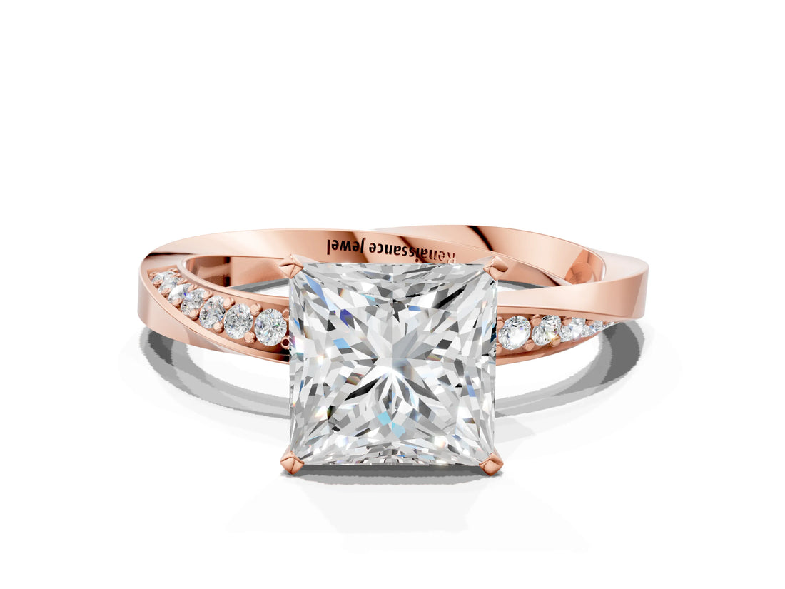 Rose gold Princess Cut Diamond Engagement Ring with Side Stone Accents and Four-Prong Setting_97