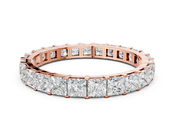 Rose gold Princess Cut Diamond Eternity Band with Channel Setting and Shared Prong
