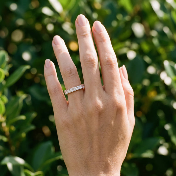 Rose gold Princess Cut Diamond Eternity Band with Channel Setting and Shared Prong