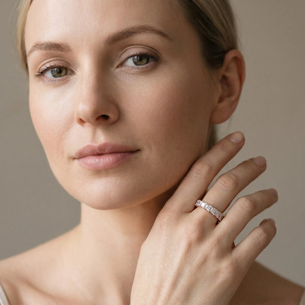 Rose gold Princess Cut Diamond Eternity Band with Channel Setting and Shared Prong