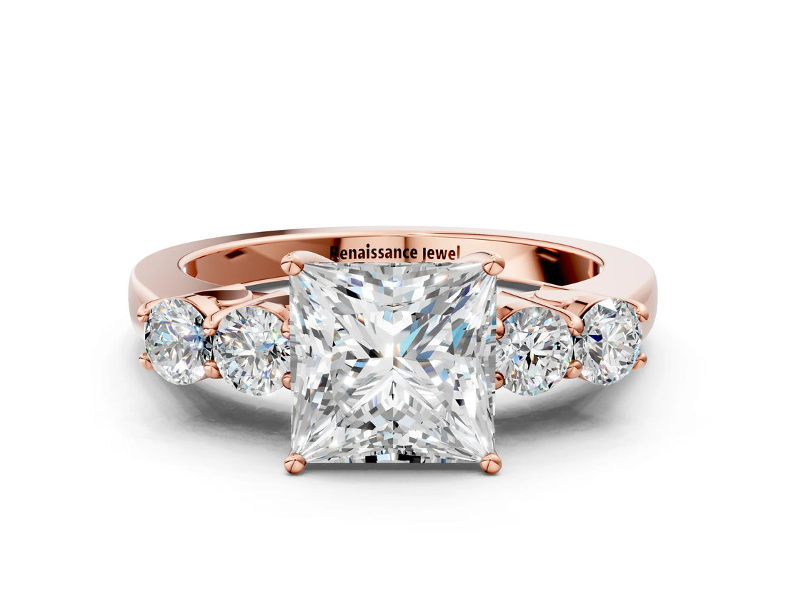 Rose gold Princess Cut Diamond Five-Stone Prong Set White Gold Ring_52