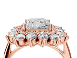 Rose gold Princess Cut Diamond Floral Double Halo Engagement Ring with Prong Setting_19