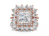 Rose gold Princess Cut Diamond Floral Double Halo Engagement Ring with Prong Setting_63