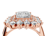 Rose gold Princess Cut Diamond Floral Double Halo Engagement Ring with Prong Setting_67