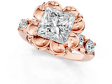 Rose gold Princess Cut Diamond Floral Halo Engagement Ring with Shared Prong Setting 1