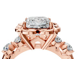 Rose gold Princess Cut Diamond Floral Halo Engagement Ring with Shared Prong Setting 4