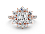 Rose gold Princess Cut Diamond Floral Halo Pave Band with Prong Setting_37