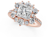Rose gold Princess Cut Diamond Floral Halo Pave Band with Prong Setting_38