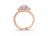 Rose gold Princess Cut Diamond Floral Halo Pave Band with Prong Setting_40