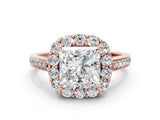 Rose gold Princess Cut Diamond Floral Halo Ring with Pavé Band and Prong Setting_3