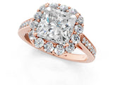 Rose gold Princess Cut Diamond Floral Halo Ring with Pavé Band and Prong Setting_4
