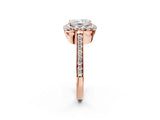 Rose gold Princess Cut Diamond Floral Halo Ring with Pavé Band and Prong Setting_5