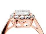 Rose gold Princess Cut Diamond Floral Halo Ring with Pavé Band and Prong Setting_7