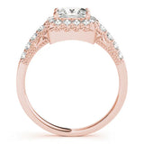 Rose gold Princess Cut Diamond Halo Engagement Ring with Baguette Accents and Pavé Band 2