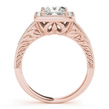 Rose gold Princess Cut Diamond Halo Engagement Ring with Milgrain Detail and Engraved Band 2