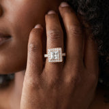 Rose gold Princess Cut Diamond Halo Engagement Ring with Milgrain Detail and Engraved Band_8