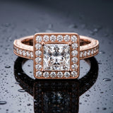 Rose gold Princess Cut Diamond Halo Engagement Ring with Milgrain Detail and Engraved Band_9