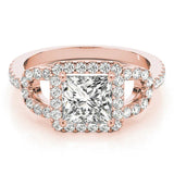 Rose gold Princess Cut Diamond Halo Engagement Ring with Open Split Pavé Band 1