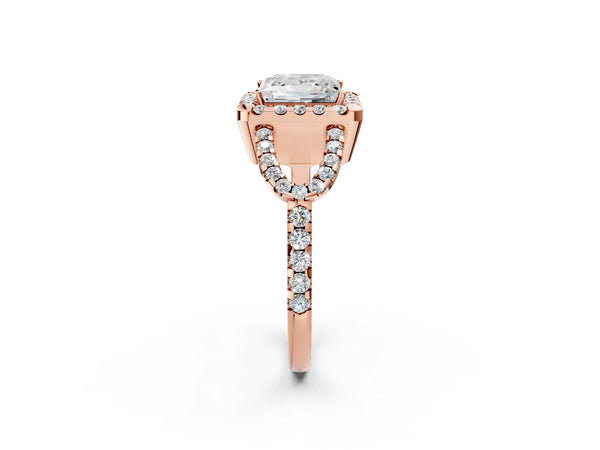 Rose Gold Princess Cut Split Shank Pave Halo Engagement Ring Setting