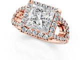 Rose gold Princess Cut Diamond Halo Engagement Ring with Open Split Pavé Band_7