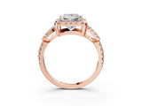 Rose gold Princess Cut Diamond Halo Engagement Ring with Open Split Pavé Band_9