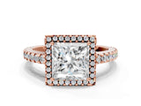 Rose gold Princess Cut Diamond Halo Engagement Ring with Pavé Band and Prong Setting_27