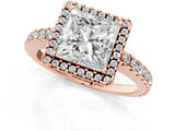 Rose gold Princess Cut Diamond Halo Engagement Ring with Pavé Band and Prong Setting_28
