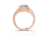 Rose gold Princess Cut Diamond Halo Engagement Ring with Pavé Band and Prong Setting_30