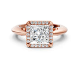 Rose gold Princess Cut Diamond Halo Engagement Ring with Split Shank and Four-Prong Setting_93