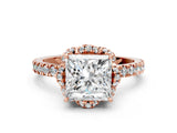Rose gold Princess Cut Diamond Halo Pave Band with Four-Prong Setting_3