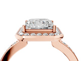 Rose gold Princess Cut Diamond Halo Ring with Bezel Frame and Pavé Band_11